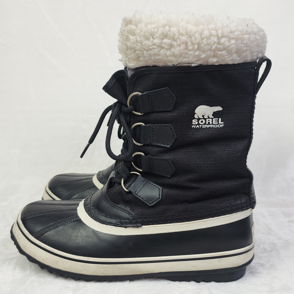 Sorel Waterproof Carnival Black White Winter Snow Boots Womens Size 8